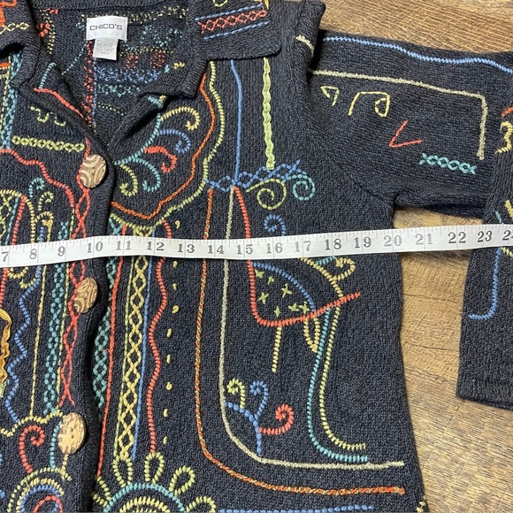 VTG 90s Chicos Embroidered Floral Artsy Hippie Cardigan Sweater Women 2 Large 12 - Picture 4 of 11